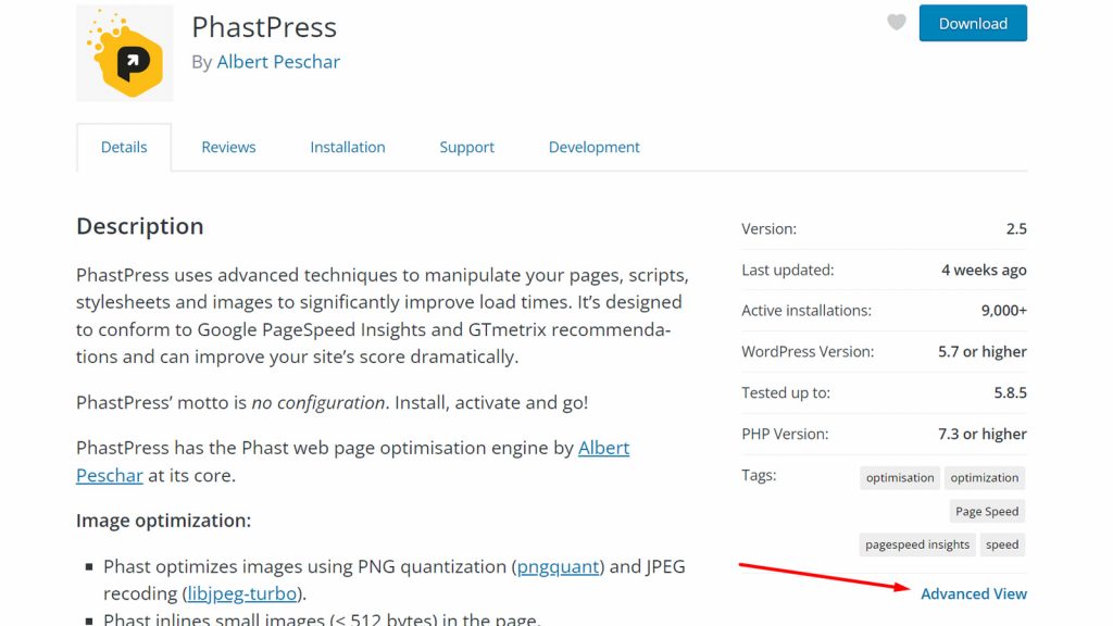 Phastpress Advanced View example